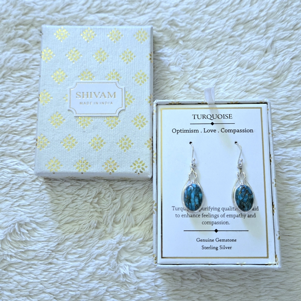Shivam Oval Shaped Turquoise With Gold💛 Veins Earrings - NIB